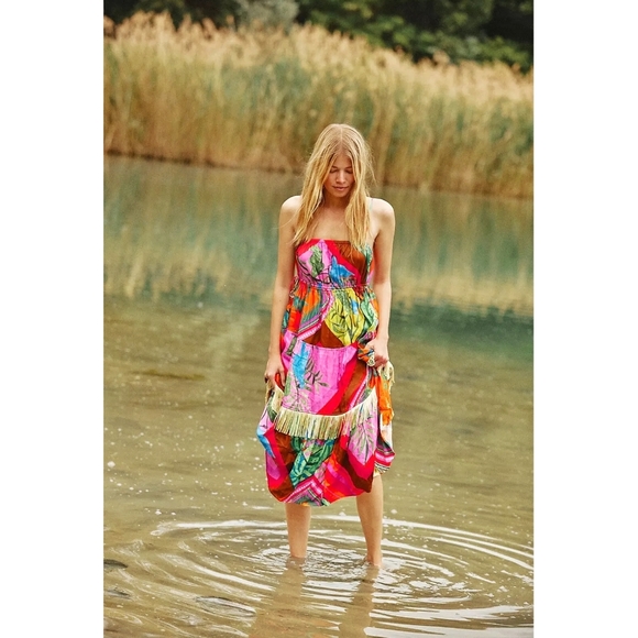 Farm Rio Anthropologie Palila Fringe Beaded Tassel Tiered Midi Dress - Picture 6 of 14